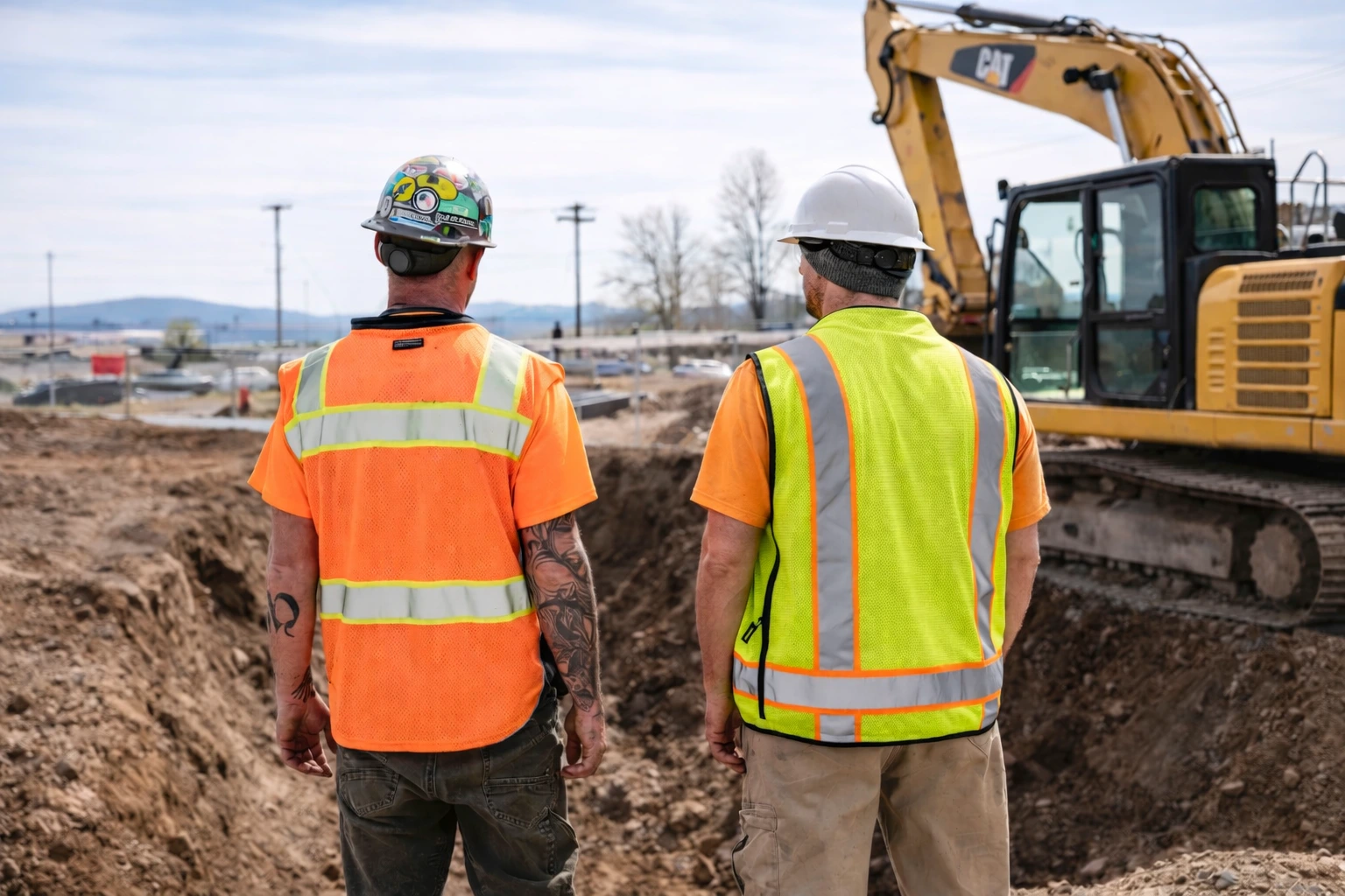 men with hard hats working